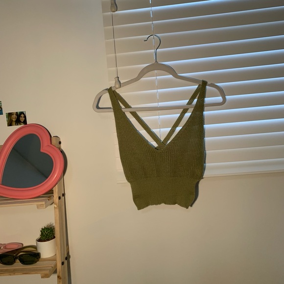crochet knit crop top green - Picture 1 of 4